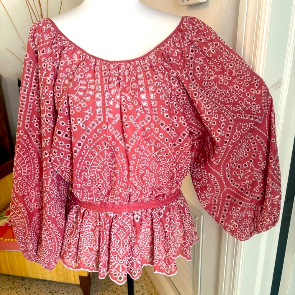Elie Tahari Pink Eyelet Peasant Blouse - Picture 3 of 16